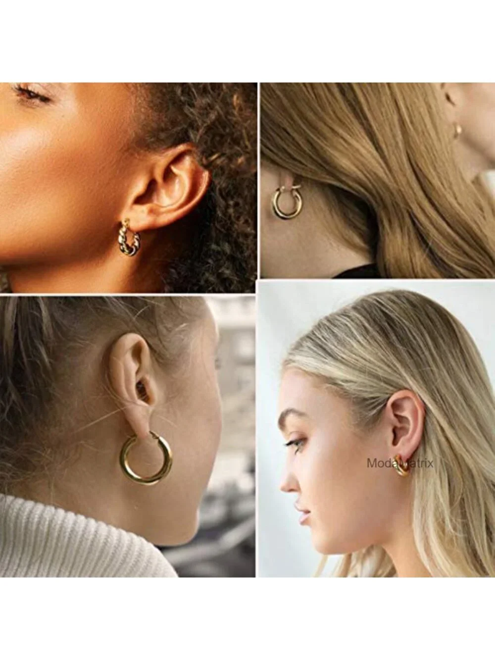 6 Pairs 14K Gold-plated Hoop Earrings Lightweight Hypoallergenic Set